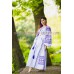 Boho Style Ukrainian Embroidered Maxi Dress White with Purple/Blue Embroidery